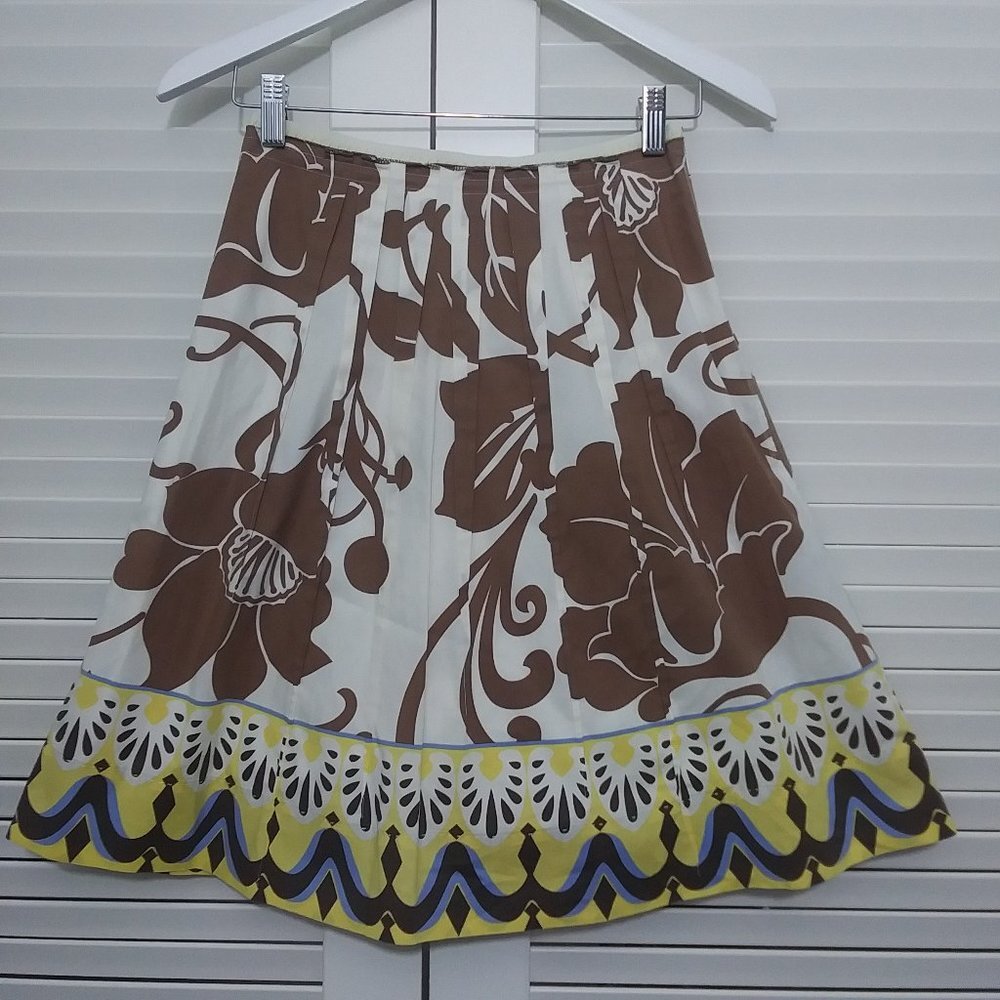Elie Tahari‎ Skirt Cotton Floral Border Print Ribbon Detail Womens 4